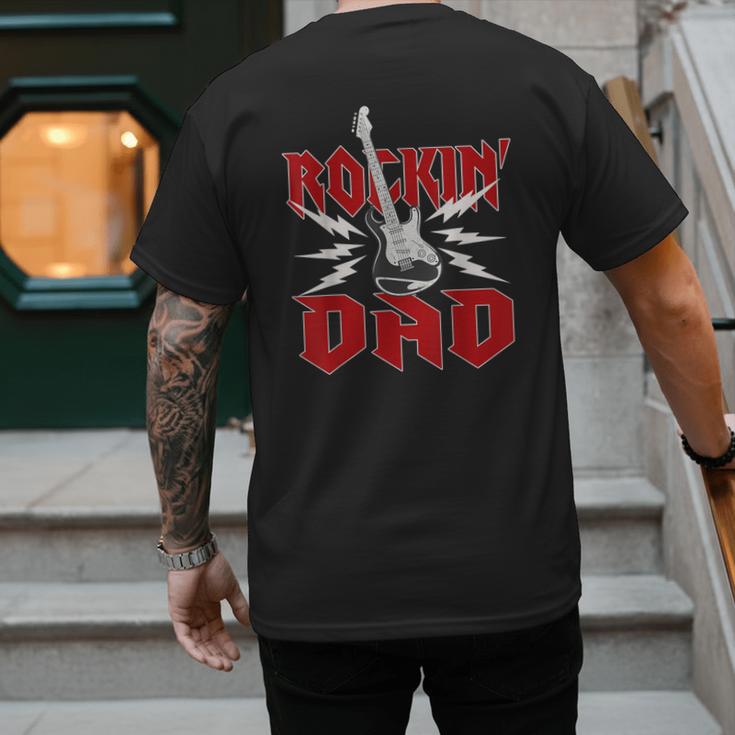 Dad Rockin One Birthday Family Matching Rock Guitar Men's Back Print T-Shirt