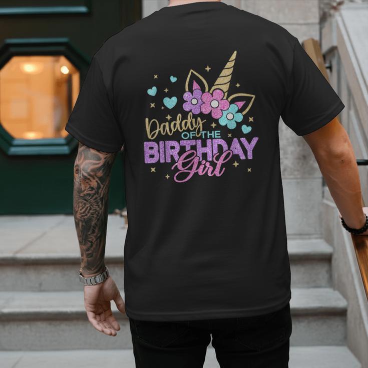 Daddy Of The Birthday Princess Girl Dad Unicorn Bday Party Men's Back Print T-Shirt