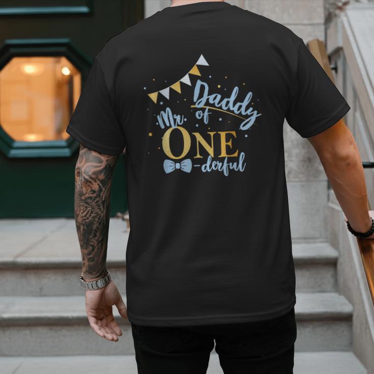 Daddy Of Mr One-Derful Party Blue-Gold Dad Boy 1st Birthday Men's Back Print T-Shirt
