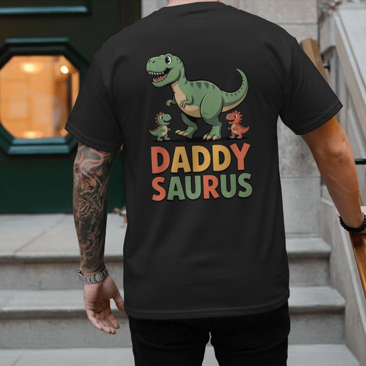 Daddy Saurus Dinosaur Dad Of Two Kids Dino Family Men's Back Print T-Shirt