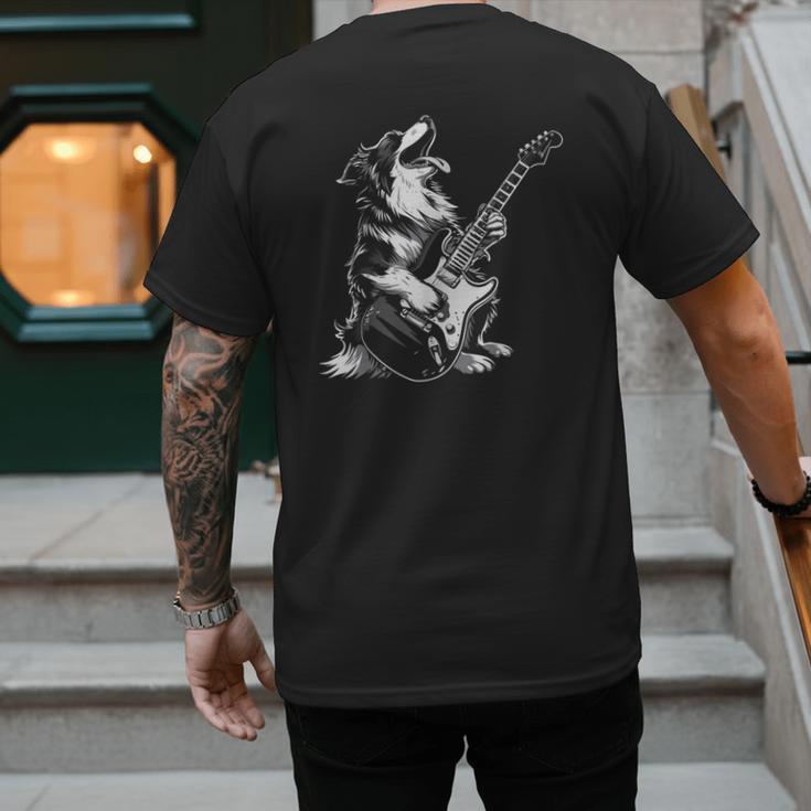 Dog Guitarist Guitar Australian Shepherd Dad Mom Men's Back Print T-Shirt Dog Guitarist Guitar Australian Shepherd Dad Mom Men's Back Print T-Shirt