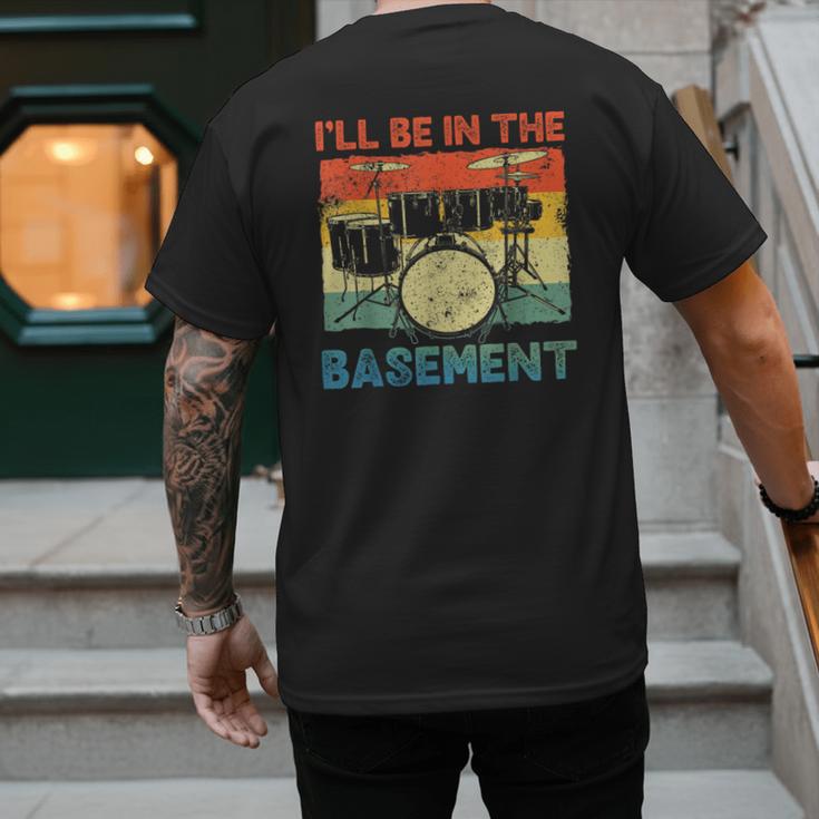 Drumming Basement Drum Set Drummer Rock Dad Grandpa Men's Back Print T-Shirt