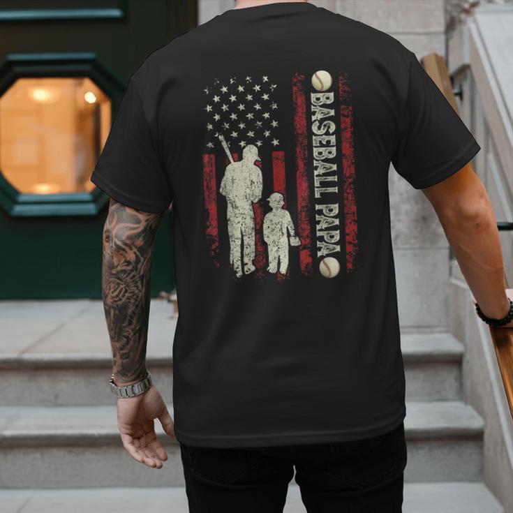 Father's Day Baseball Papa USA Flag Dad Men Baseball Men's Back Print T-Shirt