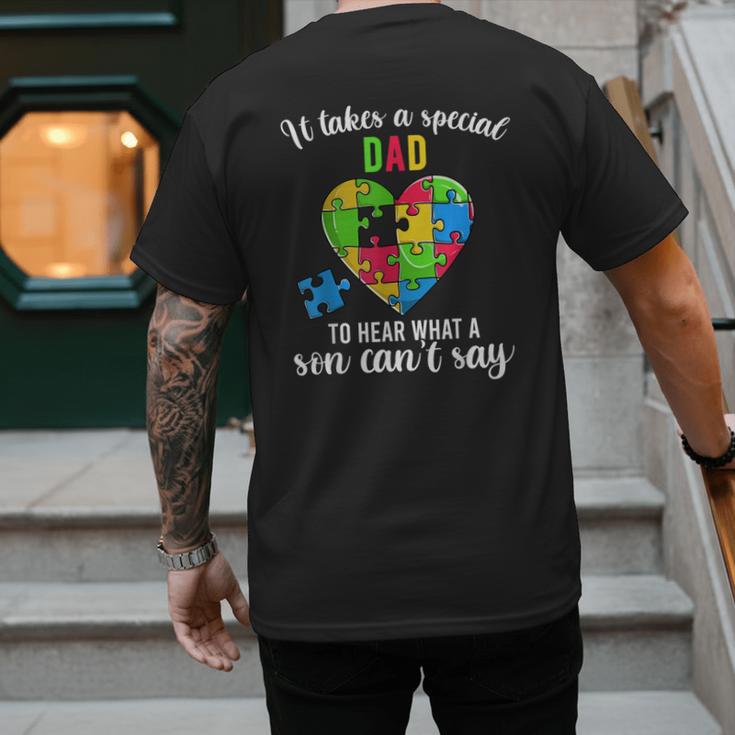 Fun Heart Puzzle Shirts Dad Autism Awareness Family Support Men's Back Print T-Shirt
