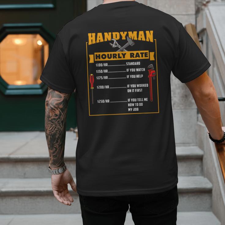 Handyman Hourly Rate Fathers Day Dad Men's Back Print T-Shirt