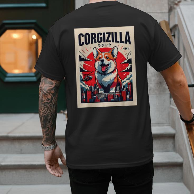 Japanese Art Corgi Dog Mom Dad Men's Back Print T-Shirt