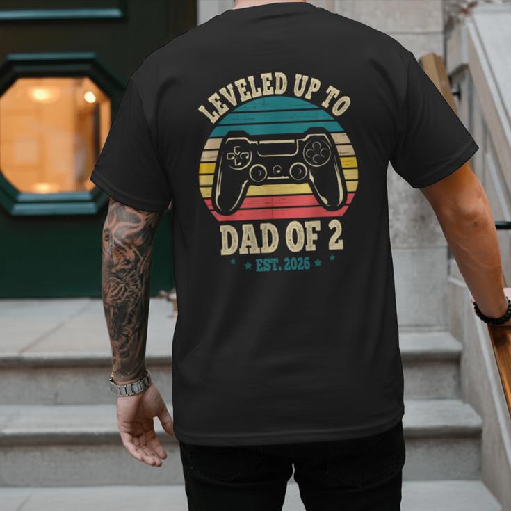 I Leveled Up To Dad Of 2 2026 Promoted To Dad Of Two Kids Men's Back Print T-Shirt