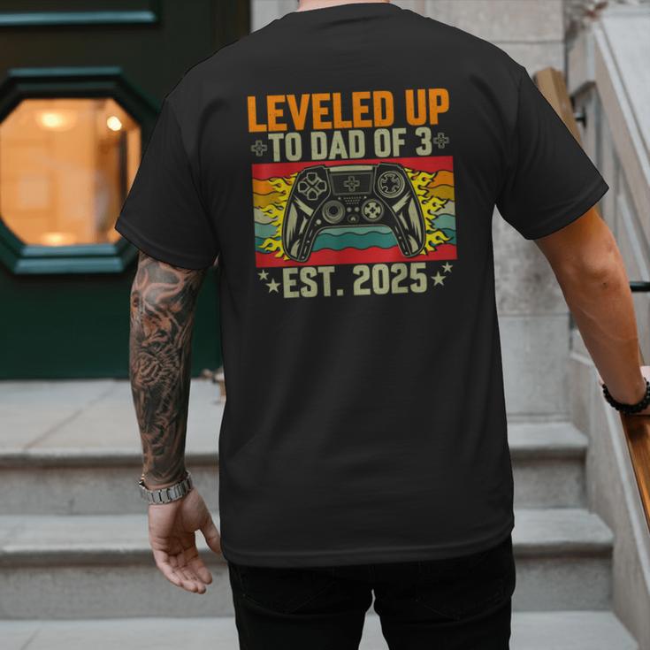 Leveled Up To Dad Of 3 Three Daddy Again 2025 Father's Day Men's Back Print T-Shirt
