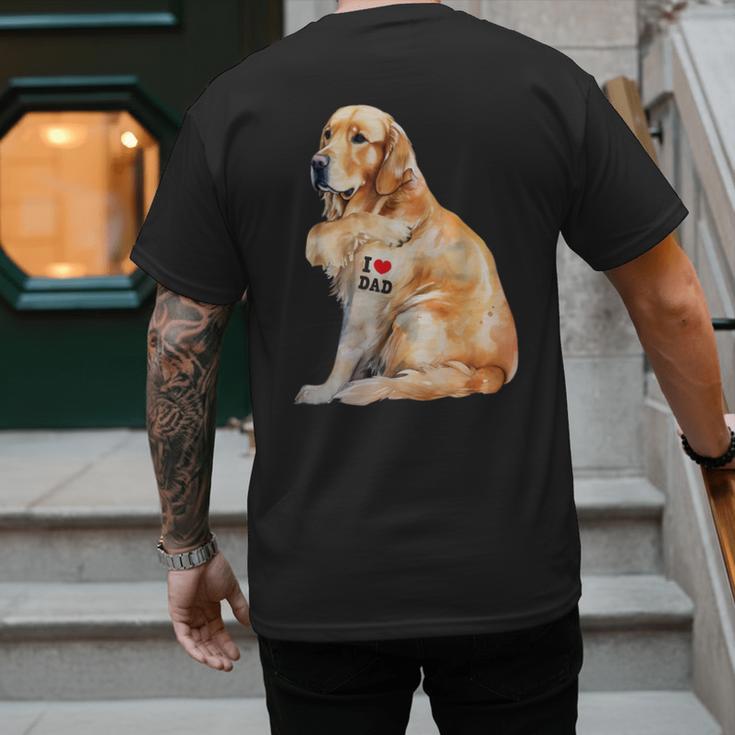 I Love Dad Patriotic Golden Retriever Canine Dog Lover Men's Back Print T-Shirt