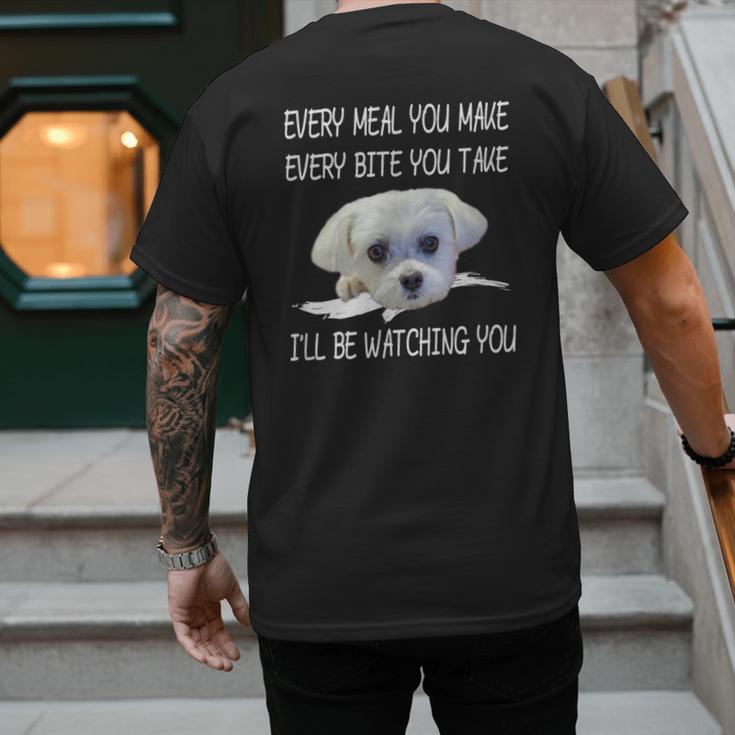 Maltese Dog Watching Owner Quote Puppy Mom Dad Men Women Girls Kids Men's Back Print T-Shirt