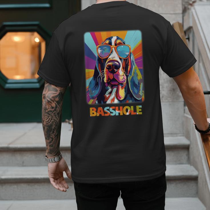 Mom & Dad Of a Basshole Basset Hound With Glasses -Adults Short Sleeve Men's Back Print T-Shirt