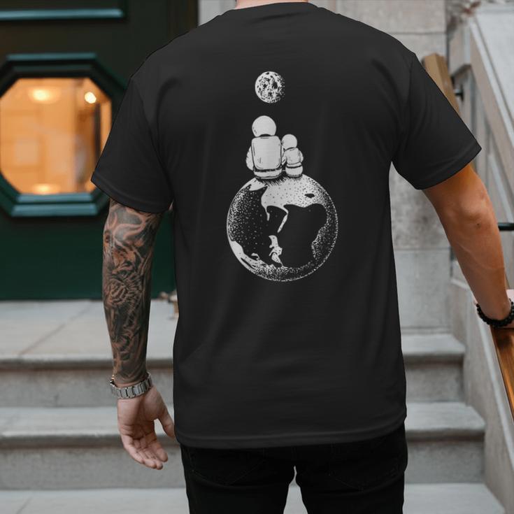 Moon And Astronaut Dad And Baby Space For Father's Day Men's Back Print T-Shirt