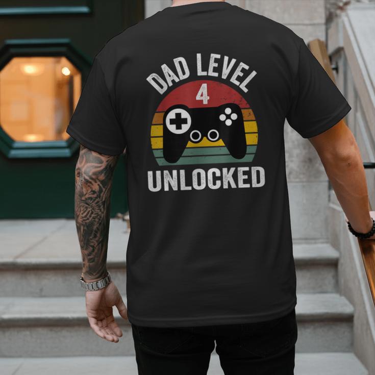 New Dad Shirt Dad Level 4 Unlocked For 4 Kids Gaming Men's Back Print T-Shirt