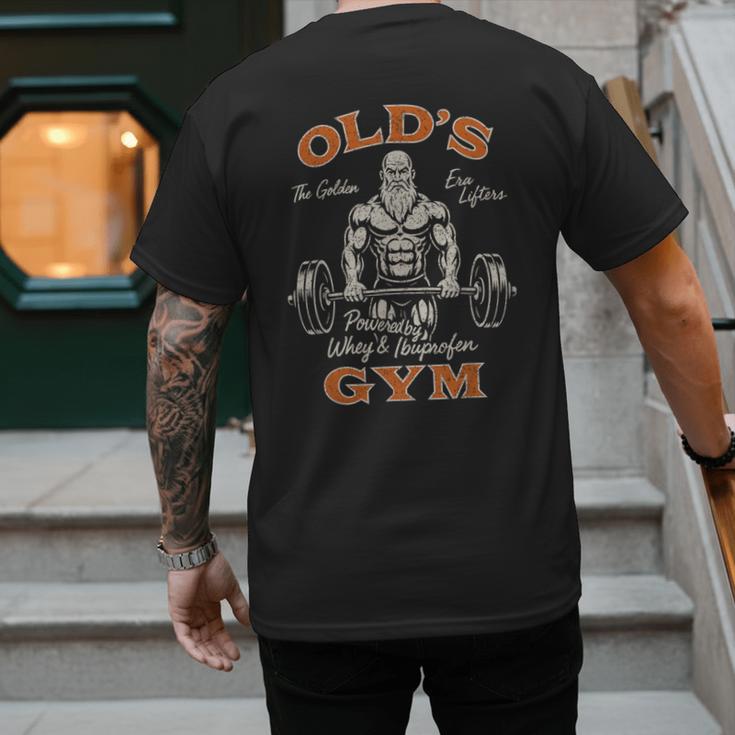Old's Gym Logo Workout Dad Grandpa Weightlifting Old Men Gym Men's Back Print T-Shirt