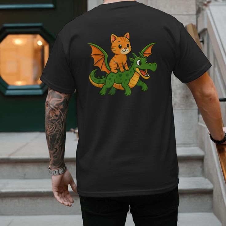 Orange Cat Dragon Riding Animal Lover Mom Dad Kids Men's Back Print T-Shirt
