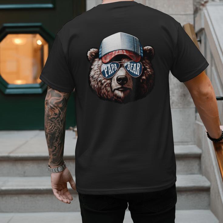 Papa Bear Face Cool Dad Style Retro Fathers Day Daddy Bear Men's Back Print T-Shirt