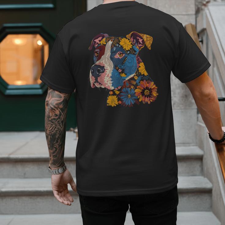 Pitbull Floral Dog Lover Vintage Flower Art Pitbull Mom Dad Men's Back Print T-Shirt