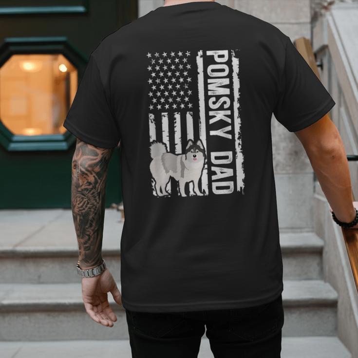 Pomsky Dad American Flag Pomsky Owner Pomsky Lover Men's Back Print T-Shirt