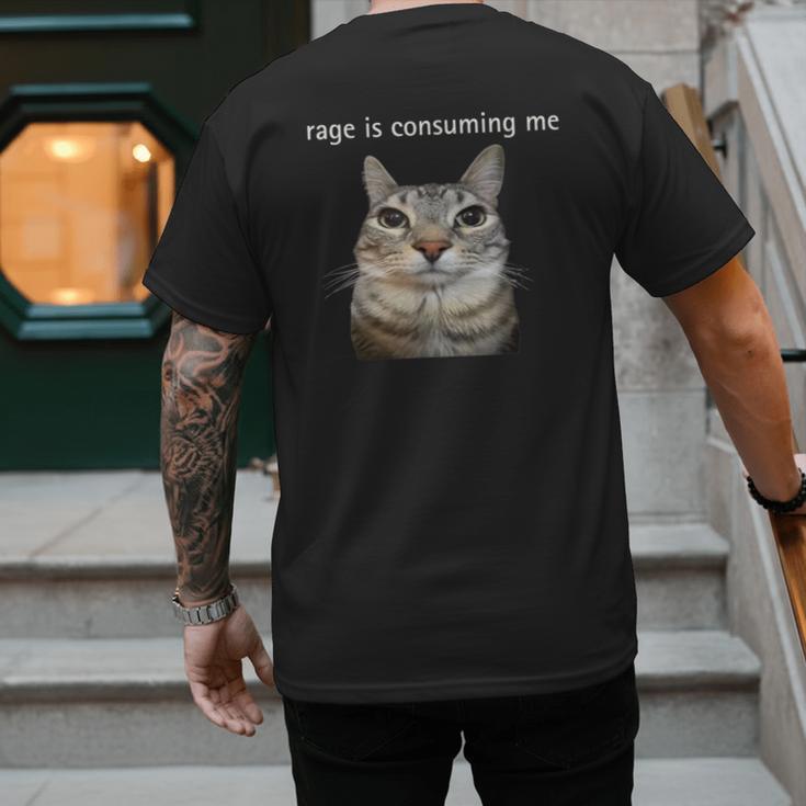 Rage Is Consuming Me Silly Staring Cat Meme Dad Mom Men's Back Print T-Shirt Rage Is Consuming Me Silly Staring Cat Meme Dad Mom Men's Back Print T-Shirt