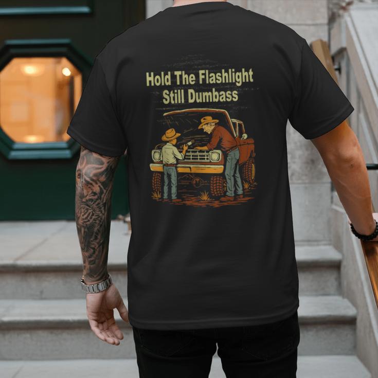 Retro Hold The Flashlight Still Dumbass Car Fixing Dad Son Men's Back Print T-Shirt