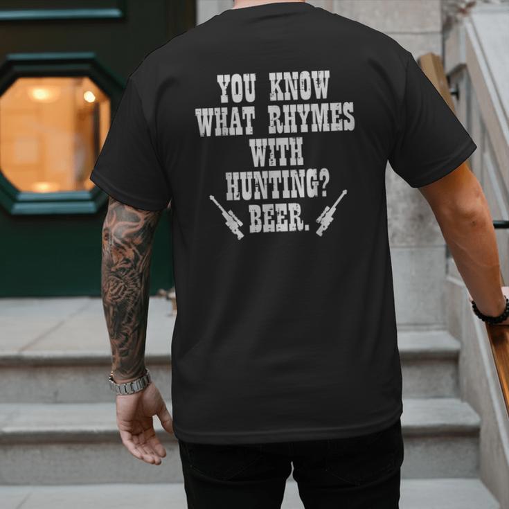 What Rhymes With Hunting Deer Hunter Dad Grandpa Men Men's Back Print T-Shirt