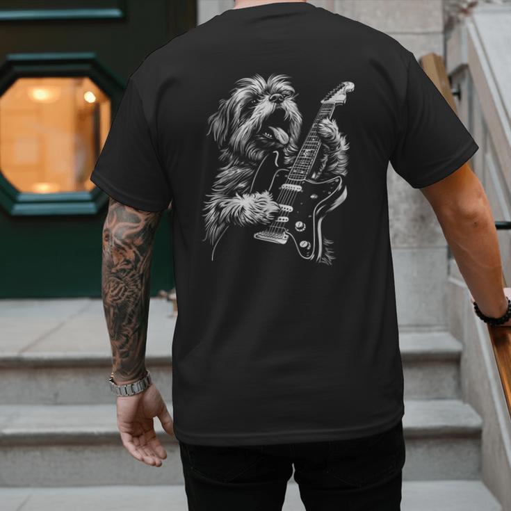 Shih Tzu Dog Playing Electric Guitar Rock Dog Dad Men Women Kids Men's Back Print T-Shirt