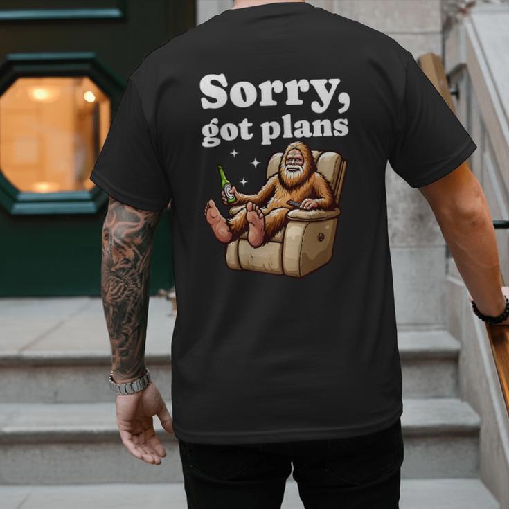 Sorry Got Plans Bigfoot Dad Humor Sasquatch Sayings Men's Back Print T-Shirt