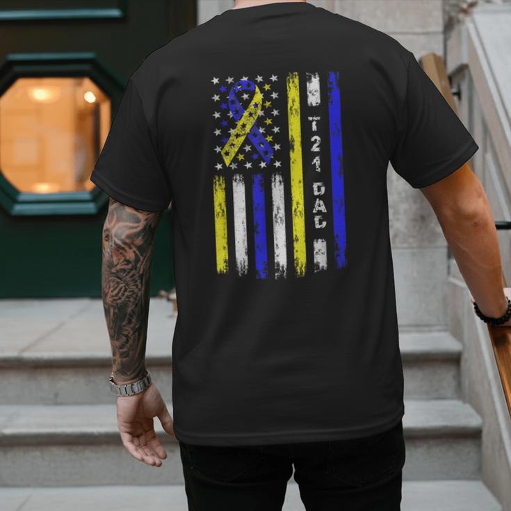 T21 Dad American Flag Down Syndrome Awareness Men's Back Print T-Shirt