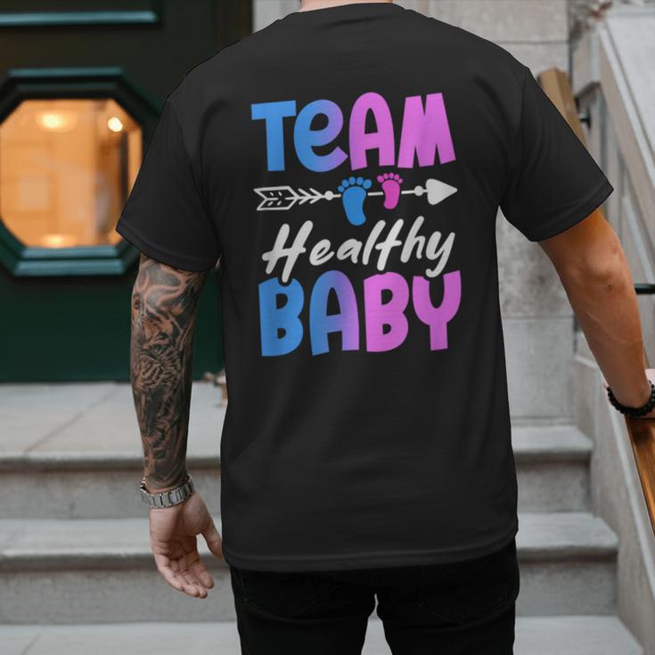 Team Healthy Baby Gender Reveal Pregnancy Mom Dad Men's Back Print T-Shirt