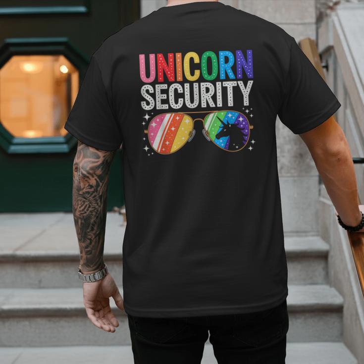 Unicorn Security Birthday Family Halloween Costume Mom Dad Men's Back Print T-Shirt Unicorn Security Birthday Family Halloween Costume Mom Dad Men's Back Print T-Shirt