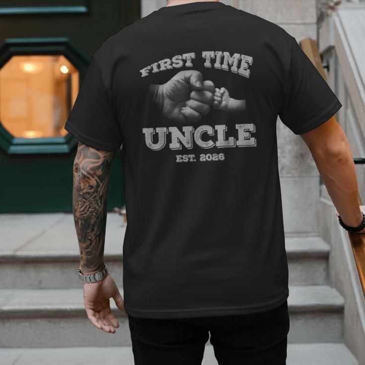 Vintage First Time Uncle 2026 Hand Dad Baby Father's Day Men's Back Print T-Shirt