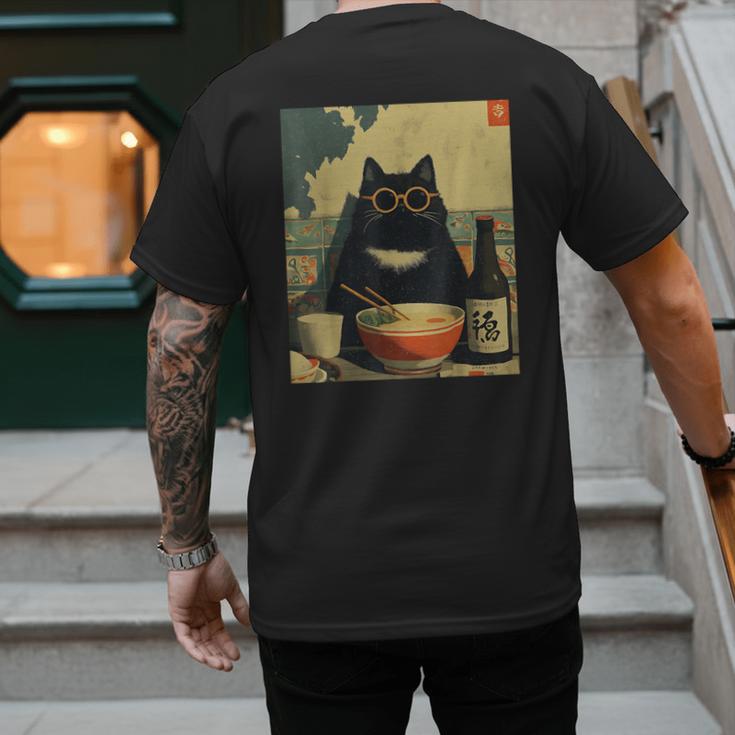 Vintage Japanese Cat Ramen Cat Dad Retro Graphic Women Men's Back Print T-Shirt