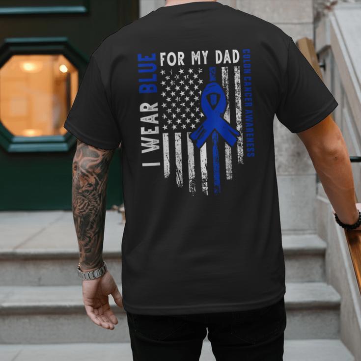 I Wear Blue For My Dad Colon Cancer Awareness Blue USA Flag Men's Back Print T-Shirt