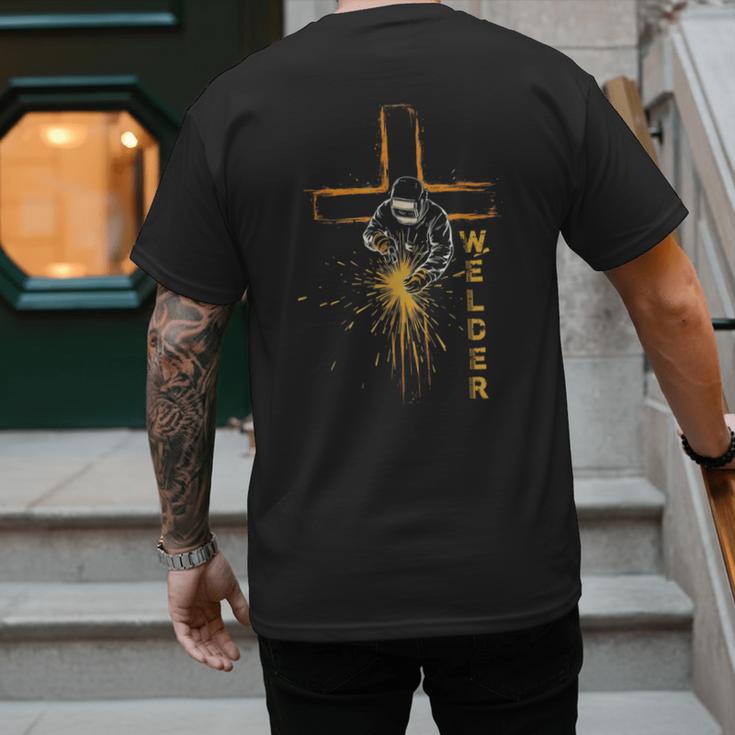 Welder Christian Cross Weld Welding Dad Jesus Lover Men's Back Print T-Shirt