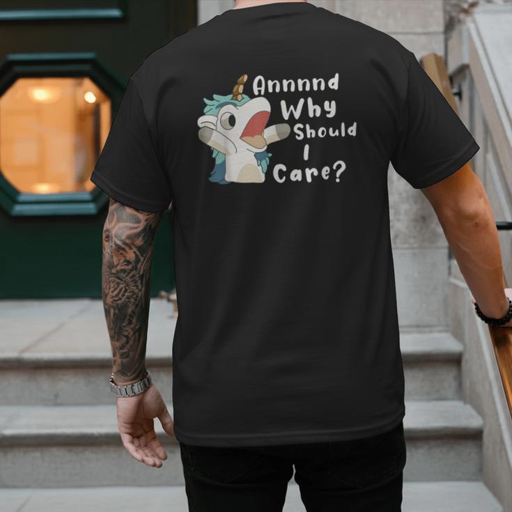 And Why Should I Care Sarcastic Unicorn Dad Mom Men's Back Print T-Shirt