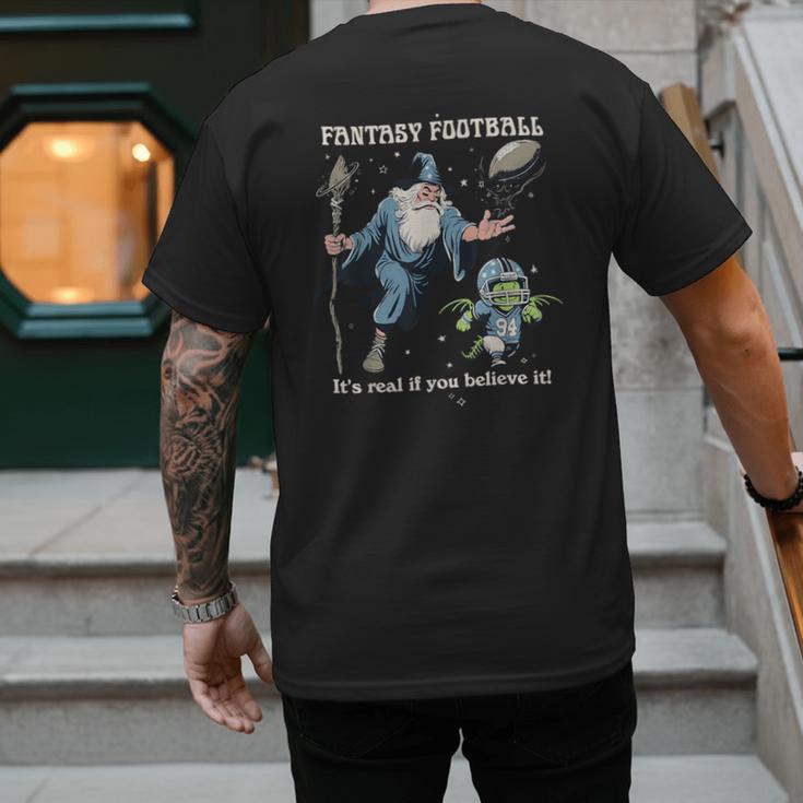 Wizard Dragon Fantasy Football Player Literal Dad Joke Men's Back Print T-Shirt
