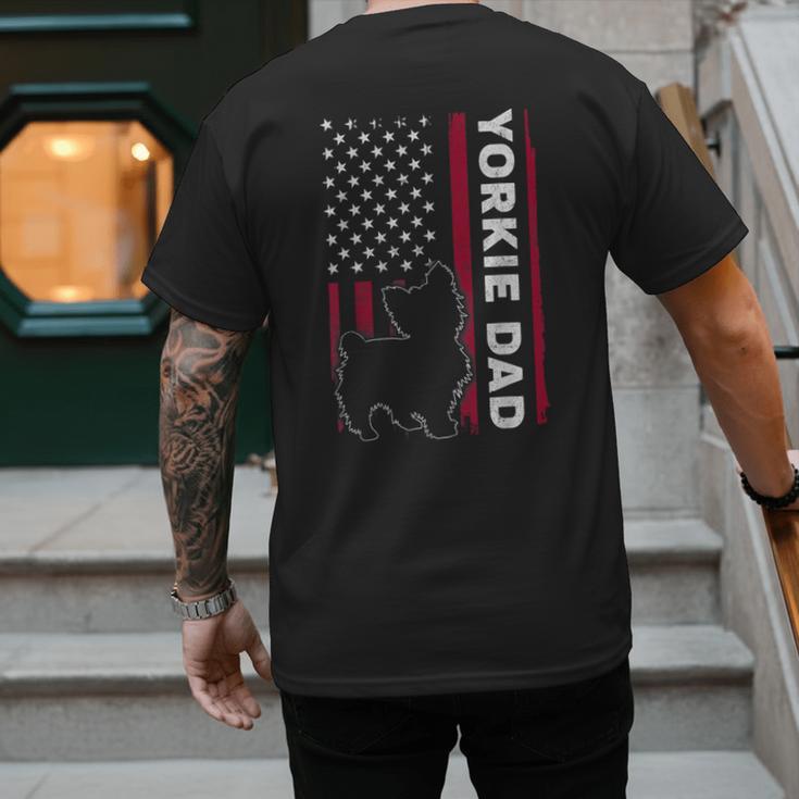 Yorkie Dog Vintage US American Flag Yorkie Dad Fathers Day Men's Back Print T-Shirt