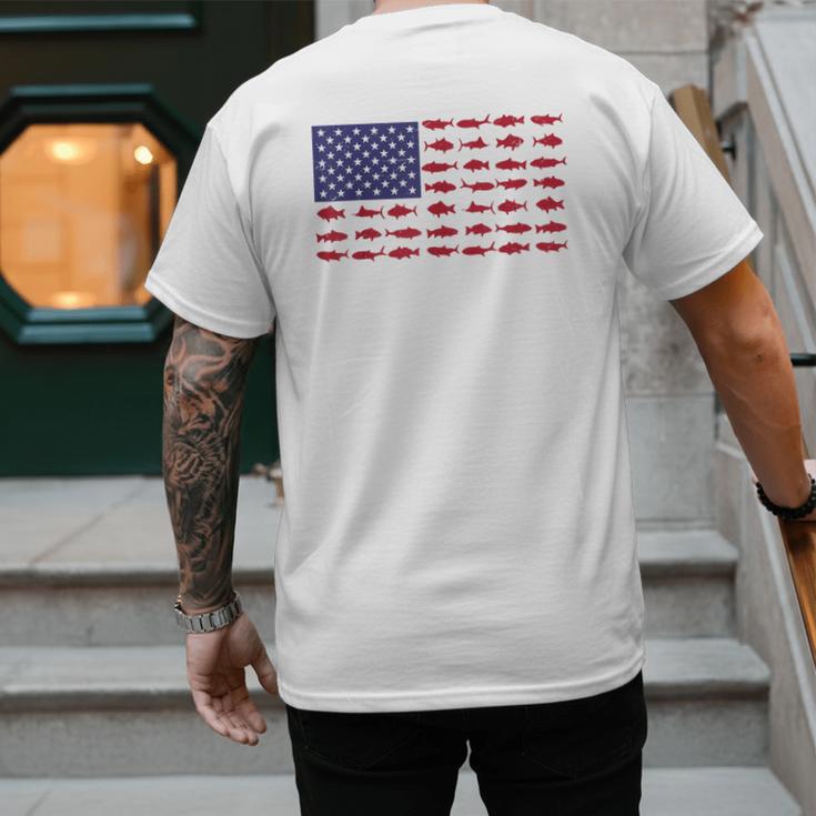 American Flag Fishing-Shirt Men Kids Bass Fish Dad Patriotic Men's Back Print T-Shirt