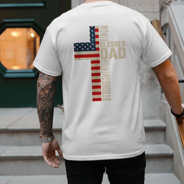 Blessed Dad Christian From Daughter Son Jesus Patriotic Men's Back Print T-Shirt