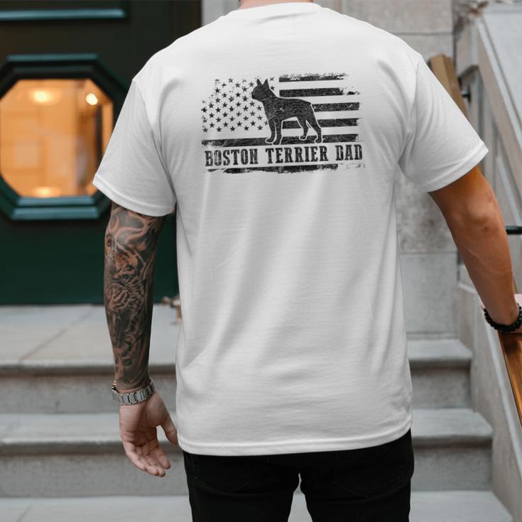 Boston Terrier Dad Distressed American Flag Patriotic Dog Men's Back Print T-Shirt