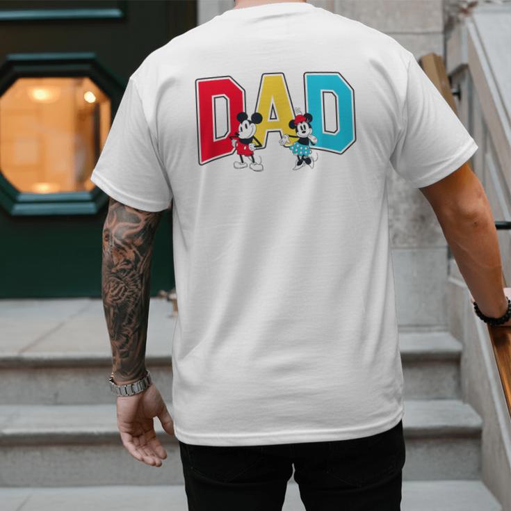 Disney Mickey And Friends Mickey Minnie Dad Collegiate Logo Men's Back Print T-Shirt