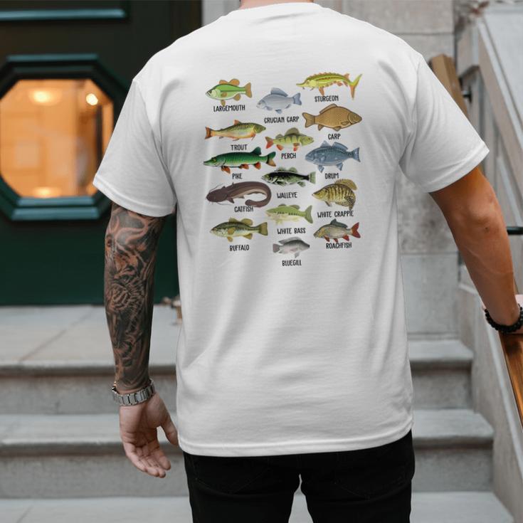 Fishing-Shirt Types Of Freshwater Bass Fish Dad Jokes Men's Back Print T-Shirt