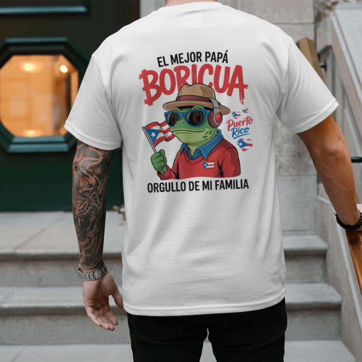 Puerto Rican Dad Idea For Men & Papá Boricua Coqui Frog Men's Back Print T-Shirt