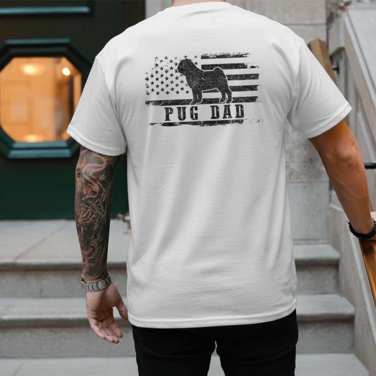 Pug Dad Distressed American Flag Patriotic Dog Men's Back Print T-Shirt