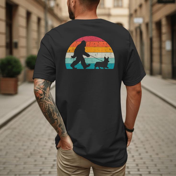 Bigfoot Walking a Dog Corgi Lovers Dog Dad Men's Back Print T-Shirt