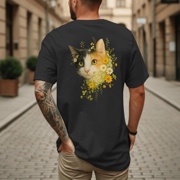 Calico Cat With Flowers For Mom Dad Women Men Kids Botanical Men's Back Print T-Shirt