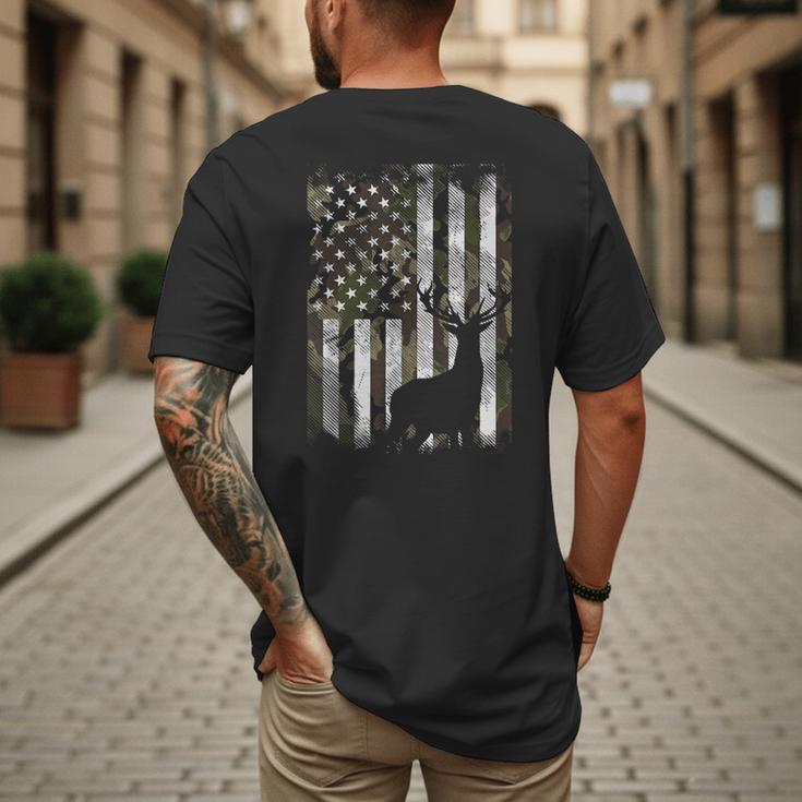Camo US Flag Deer Elk Buck Camoflage Hunting Hunter Dad Short Sleeve Men's Back Print T-Shirt
