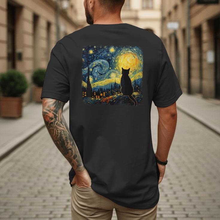 Cat Starry Night Van Gogh Cat For Cat Lover Cat Mom Cat Dad Men's Back Print T-Shirt