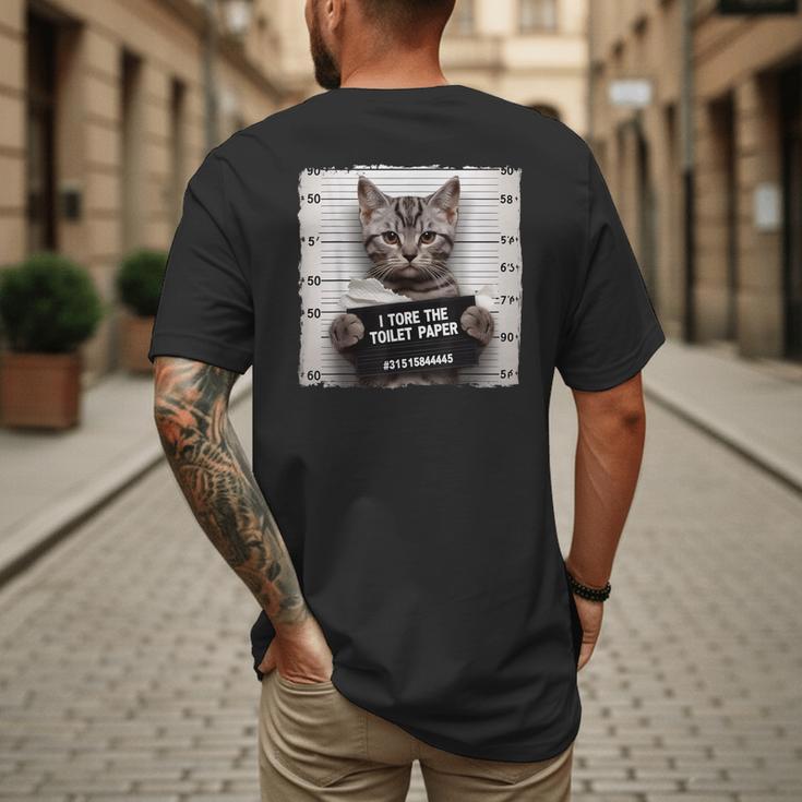 Cute Cat Mugshot Humorous Cat For Cats Lover Cat Mom Cat Dad Men's Back Print T-Shirt