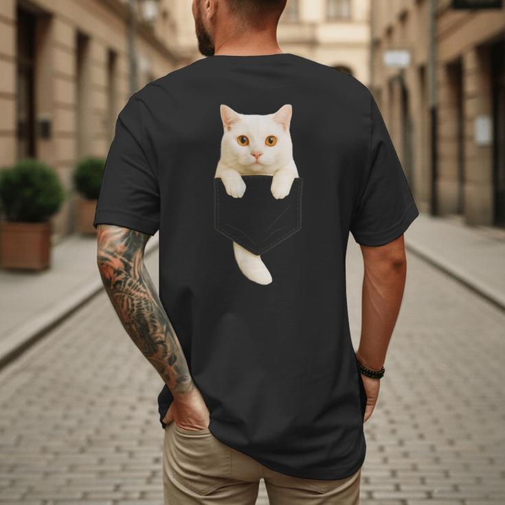 Cute Cat Pocket Cat Mom Cat Dad Cat Lover Men's Back Print T-Shirt